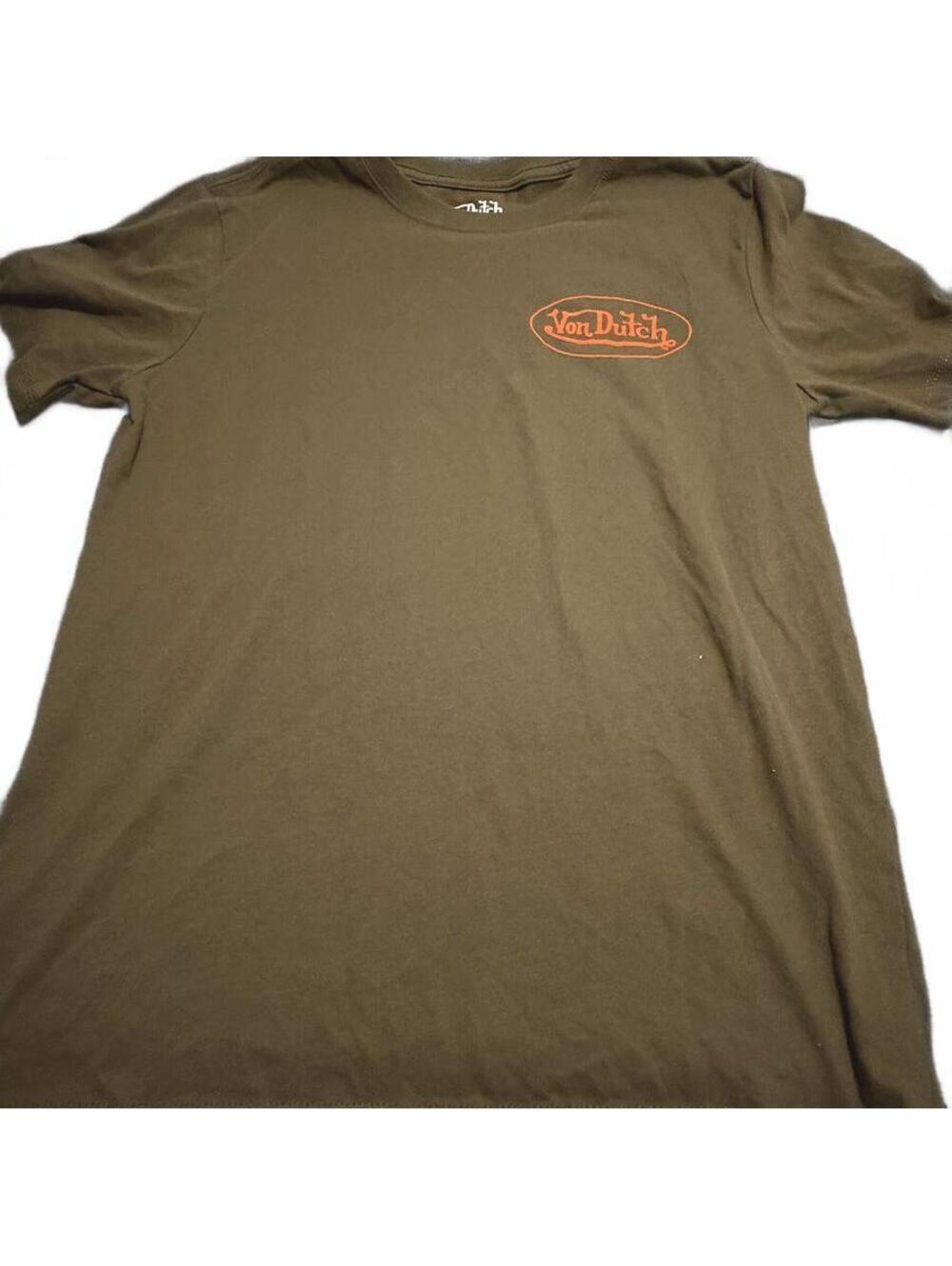 Von Dutch Brown Orange Logo T Shirt Size Small Y2K Graphic Tee